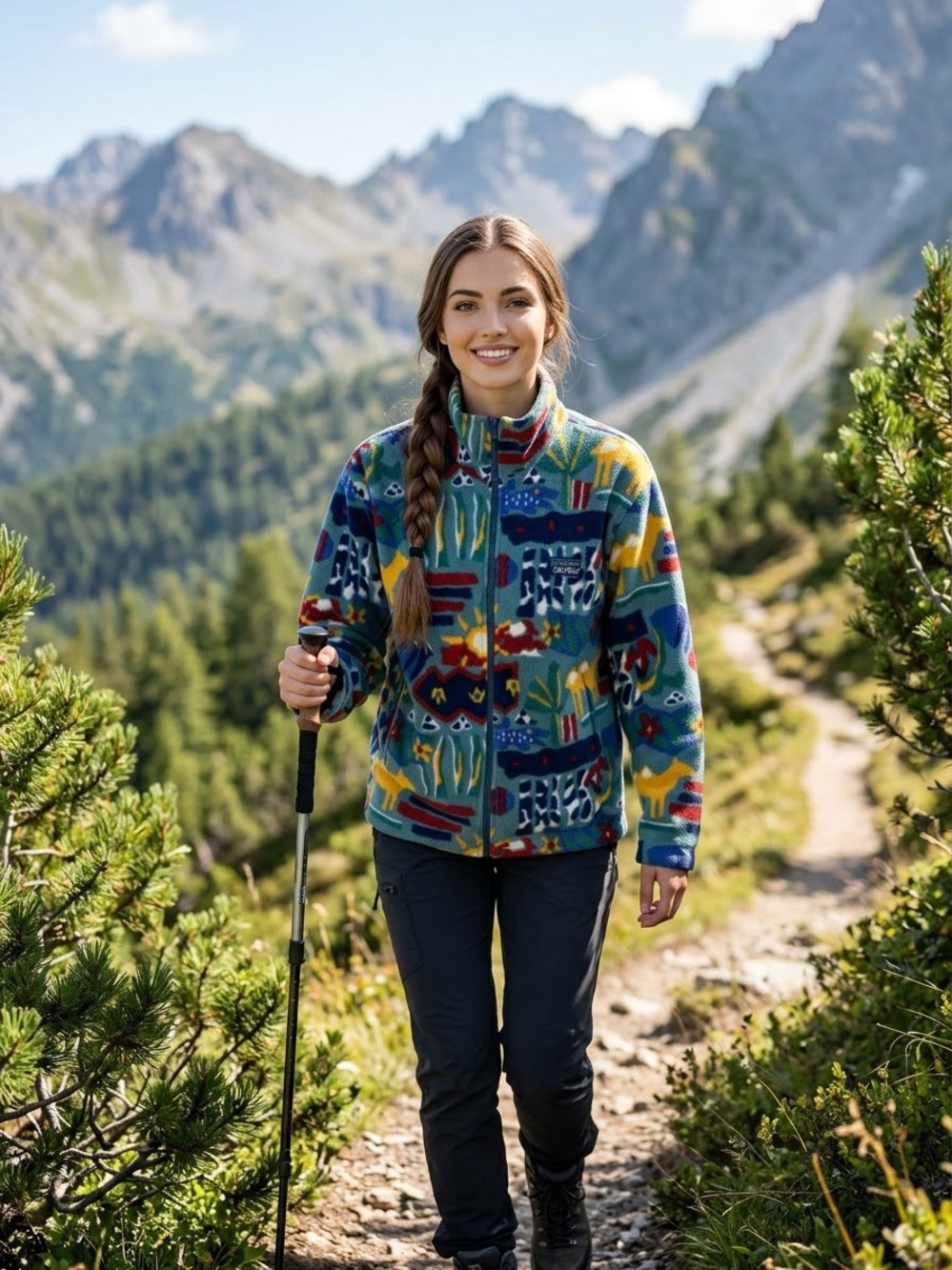 Vintage Sporlees Fleece Jacket Full Zip Geometric Graphic Made in Canada